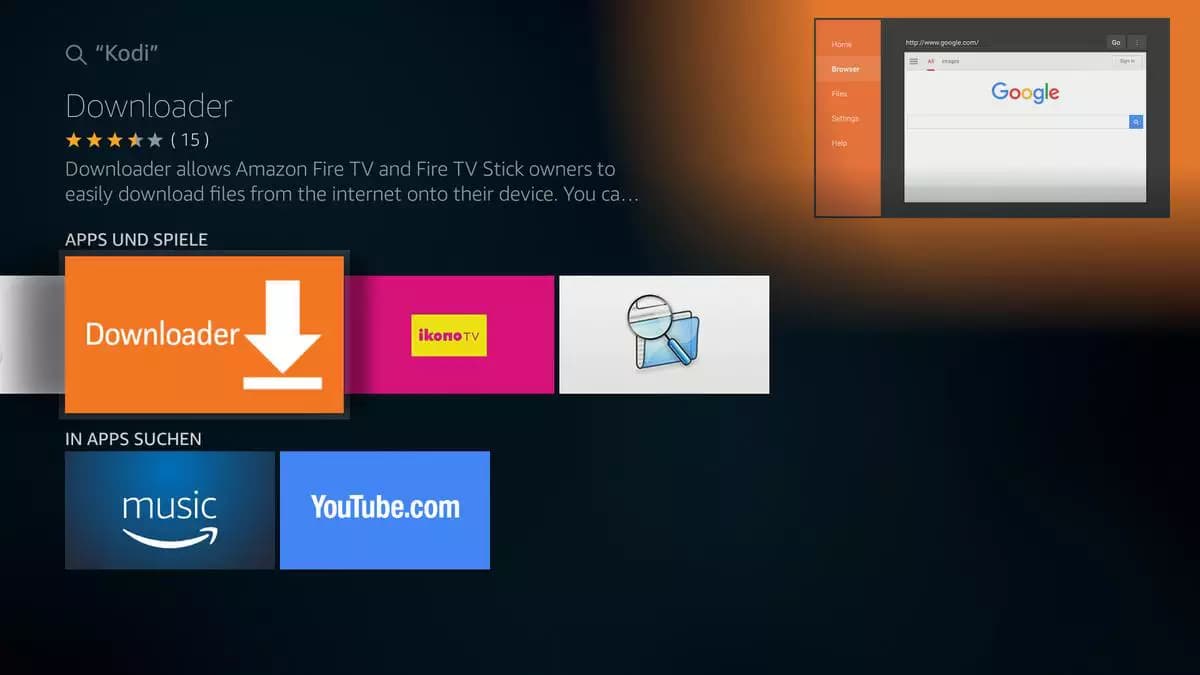 95Z Plus setup — step 1: install the Downloader app from the Google Play Store